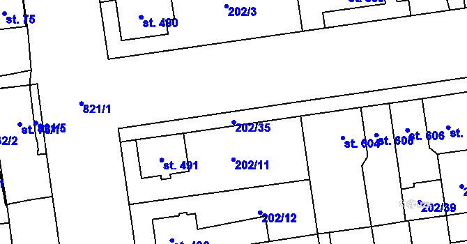 Parcela st. 202/35 v KÚ Hodolany, Katastrální mapa