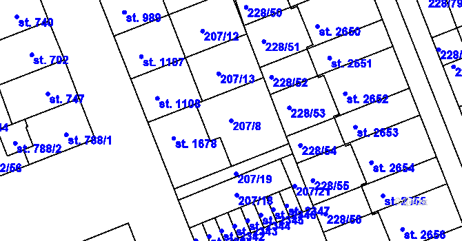 Parcela st. 207/8 v KÚ Hodolany, Katastrální mapa