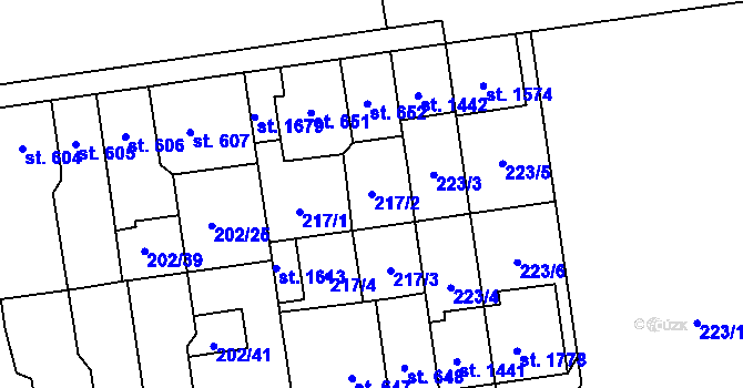 Parcela st. 217/2 v KÚ Hodolany, Katastrální mapa