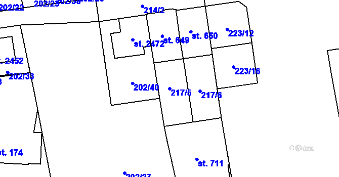 Parcela st. 217/5 v KÚ Hodolany, Katastrální mapa