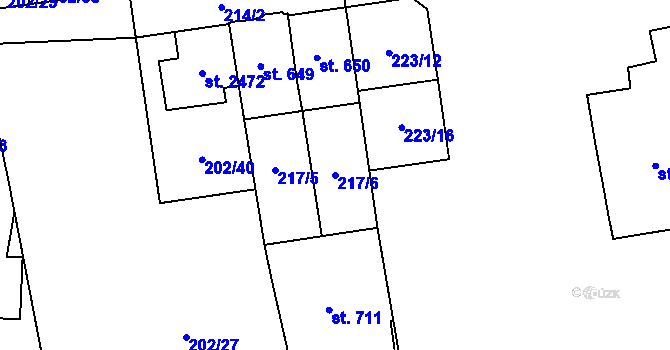 Parcela st. 217/6 v KÚ Hodolany, Katastrální mapa