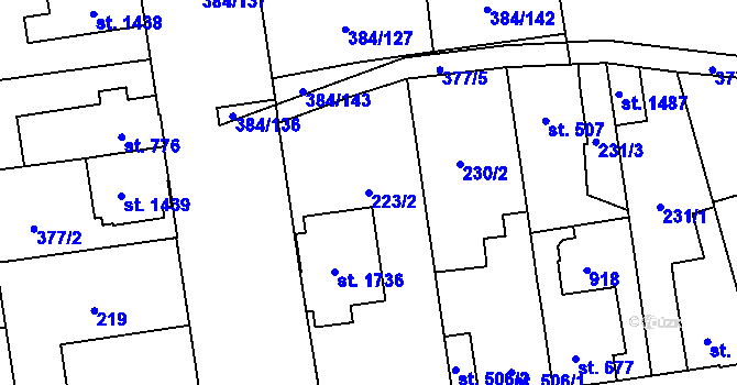 Parcela st. 223/2 v KÚ Hodolany, Katastrální mapa