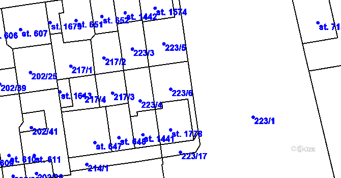 Parcela st. 223/6 v KÚ Hodolany, Katastrální mapa