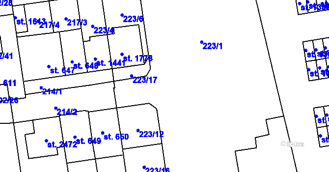 Parcela st. 223/8 v KÚ Hodolany, Katastrální mapa