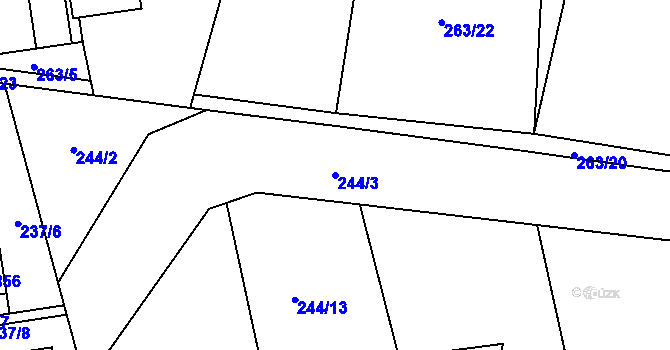 Parcela st. 244/3 v KÚ Hodolany, Katastrální mapa