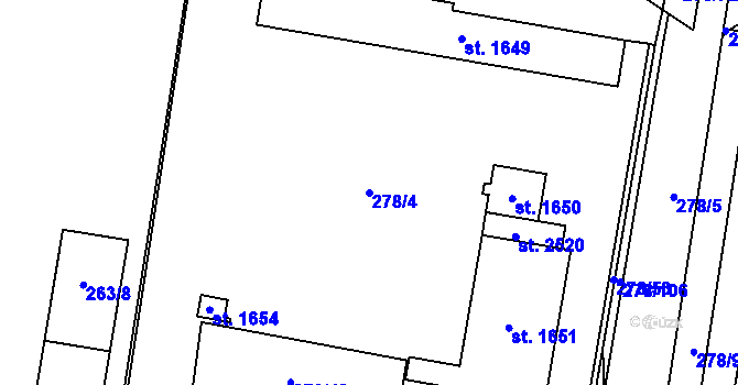 Parcela st. 278/4 v KÚ Hodolany, Katastrální mapa