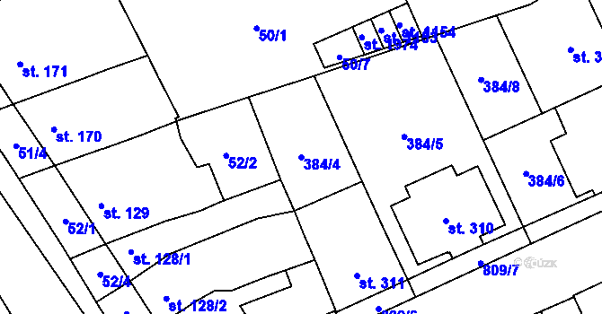 Parcela st. 384/4 v KÚ Hodolany, Katastrální mapa