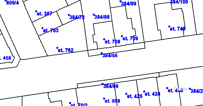 Parcela st. 384/56 v KÚ Hodolany, Katastrální mapa