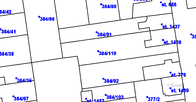 Parcela st. 384/119 v KÚ Hodolany, Katastrální mapa