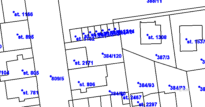 Parcela st. 384/120 v KÚ Hodolany, Katastrální mapa