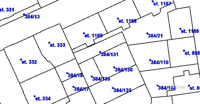 Parcela st. 384/131 v KÚ Hodolany, Katastrální mapa