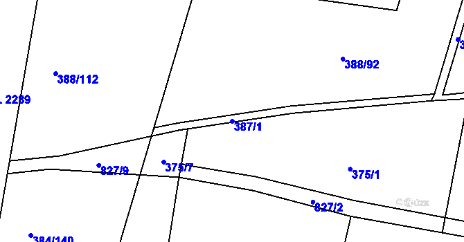 Parcela st. 387/1 v KÚ Hodolany, Katastrální mapa