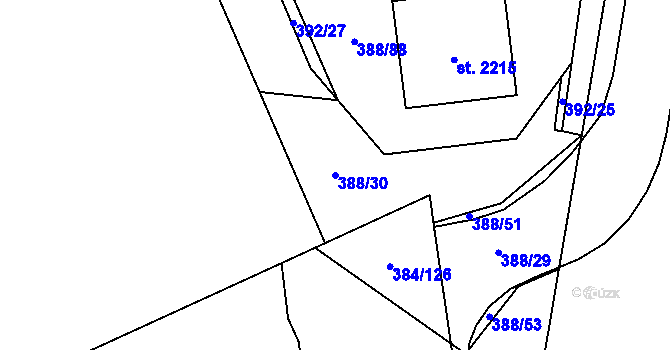 Parcela st. 388/30 v KÚ Hodolany, Katastrální mapa