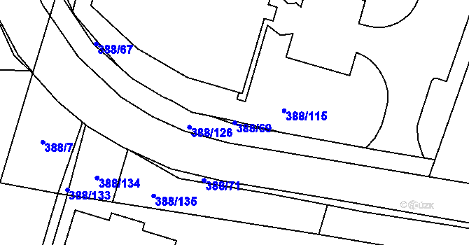 Parcela st. 388/69 v KÚ Hodolany, Katastrální mapa