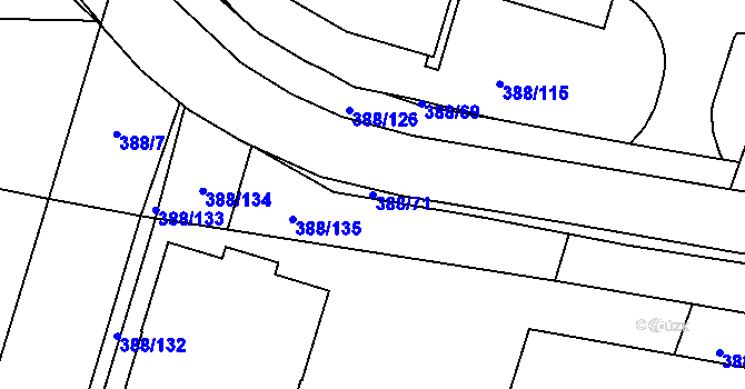 Parcela st. 388/71 v KÚ Hodolany, Katastrální mapa
