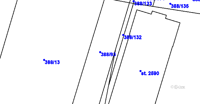 Parcela st. 388/93 v KÚ Hodolany, Katastrální mapa