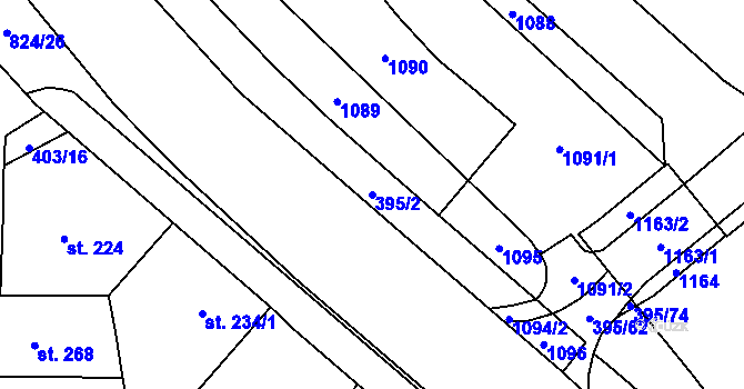 Parcela st. 395/2 v KÚ Hodolany, Katastrální mapa