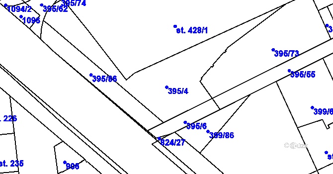 Parcela st. 395/4 v KÚ Hodolany, Katastrální mapa