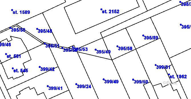 Parcela st. 395/49 v KÚ Hodolany, Katastrální mapa
