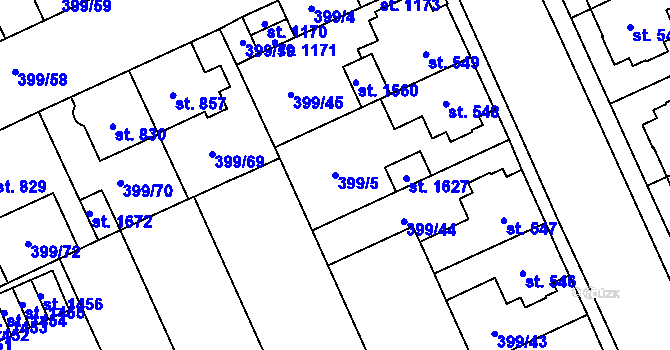 Parcela st. 399/5 v KÚ Hodolany, Katastrální mapa