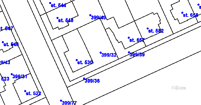 Parcela st. 399/32 v KÚ Hodolany, Katastrální mapa
