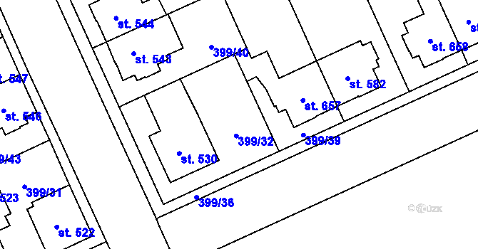 Parcela st. 399/34 v KÚ Hodolany, Katastrální mapa