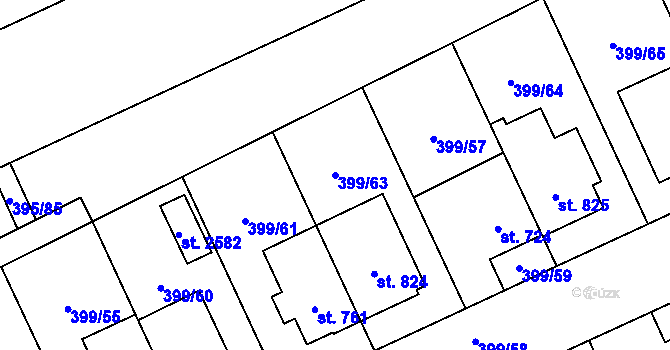 Parcela st. 399/63 v KÚ Hodolany, Katastrální mapa