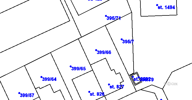 Parcela st. 399/66 v KÚ Hodolany, Katastrální mapa