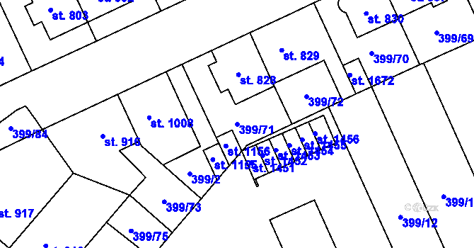 Parcela st. 399/71 v KÚ Hodolany, Katastrální mapa