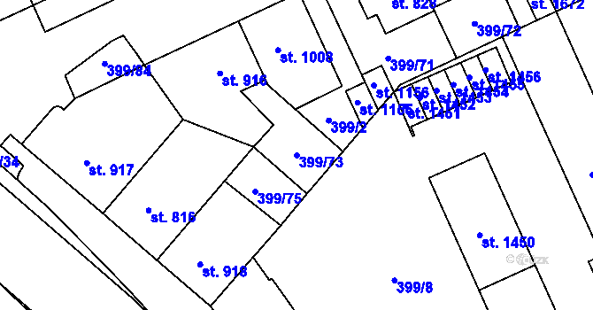 Parcela st. 399/73 v KÚ Hodolany, Katastrální mapa