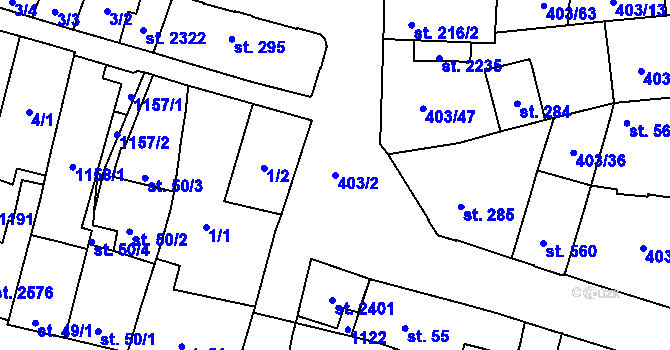 Parcela st. 403/2 v KÚ Hodolany, Katastrální mapa
