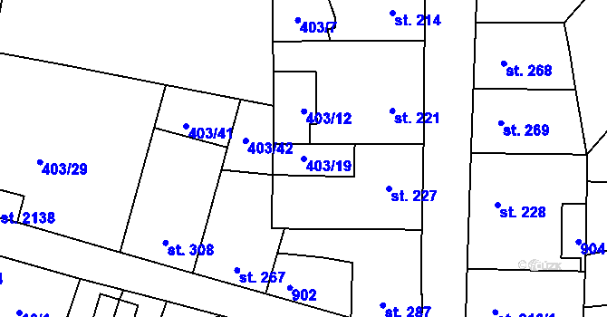 Parcela st. 403/19 v KÚ Hodolany, Katastrální mapa