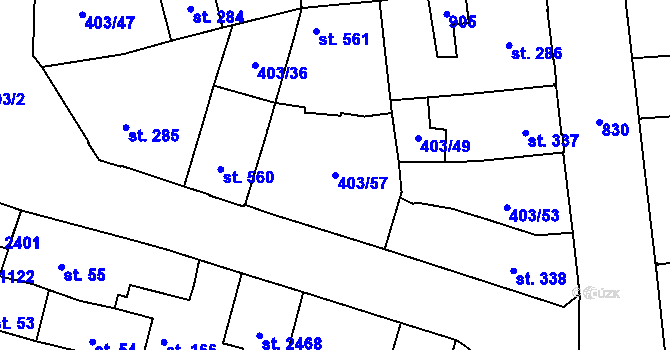 Parcela st. 403/57 v KÚ Hodolany, Katastrální mapa