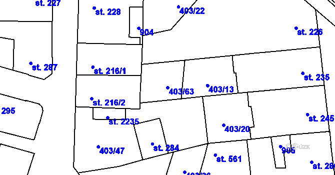 Parcela st. 403/63 v KÚ Hodolany, Katastrální mapa