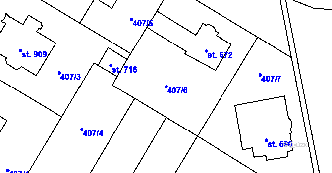 Parcela st. 407/6 v KÚ Hodolany, Katastrální mapa
