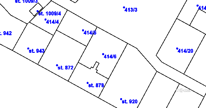 Parcela st. 414/6 v KÚ Hodolany, Katastrální mapa