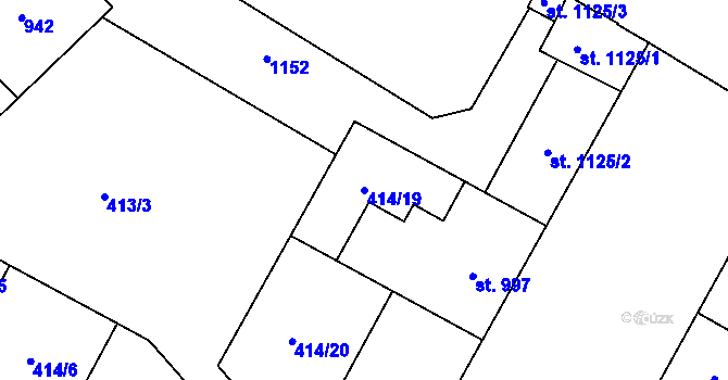 Parcela st. 414/19 v KÚ Hodolany, Katastrální mapa