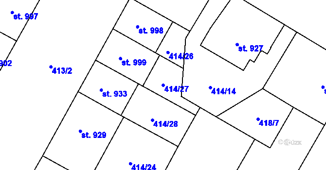 Parcela st. 414/27 v KÚ Hodolany, Katastrální mapa