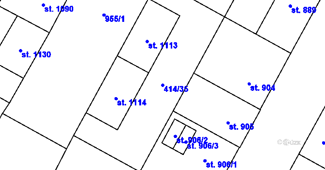 Parcela st. 414/35 v KÚ Hodolany, Katastrální mapa