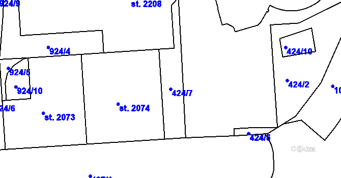 Parcela st. 424/7 v KÚ Hodolany, Katastrální mapa