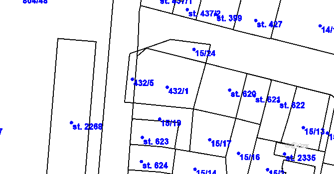 Parcela st. 432/1 v KÚ Hodolany, Katastrální mapa