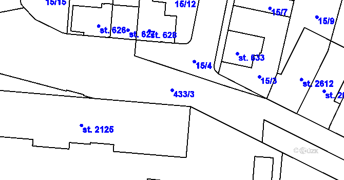 Parcela st. 433/3 v KÚ Hodolany, Katastrální mapa