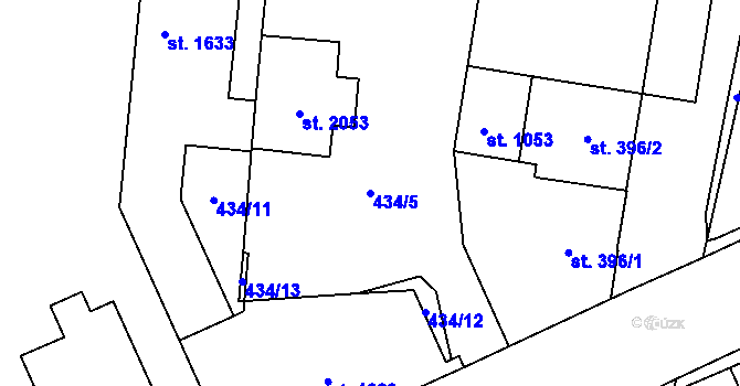 Parcela st. 434/5 v KÚ Hodolany, Katastrální mapa