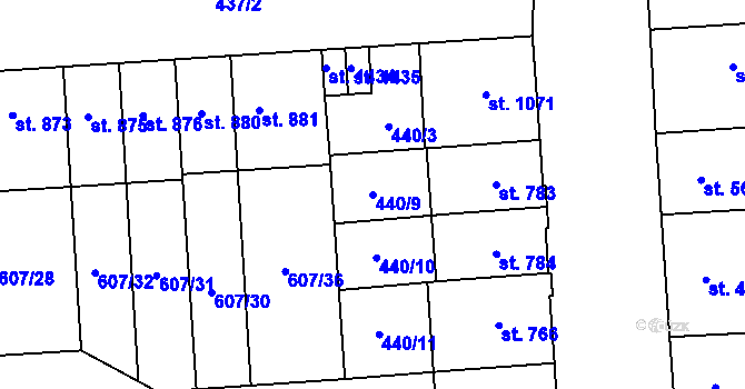 Parcela st. 440/9 v KÚ Hodolany, Katastrální mapa