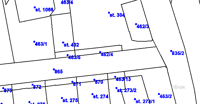 Parcela st. 462/4 v KÚ Hodolany, Katastrální mapa