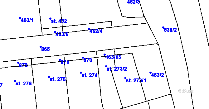 Parcela st. 463/13 v KÚ Hodolany, Katastrální mapa