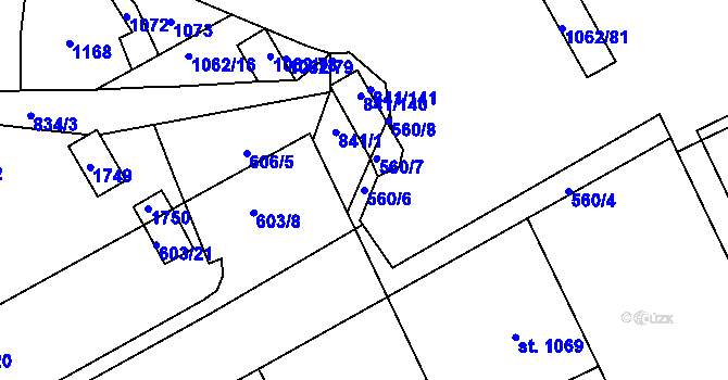 Parcela st. 560/6 v KÚ Hodolany, Katastrální mapa