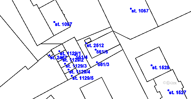 Parcela st. 561/5 v KÚ Hodolany, Katastrální mapa