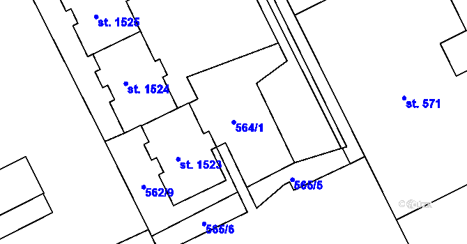 Parcela st. 564/1 v KÚ Hodolany, Katastrální mapa