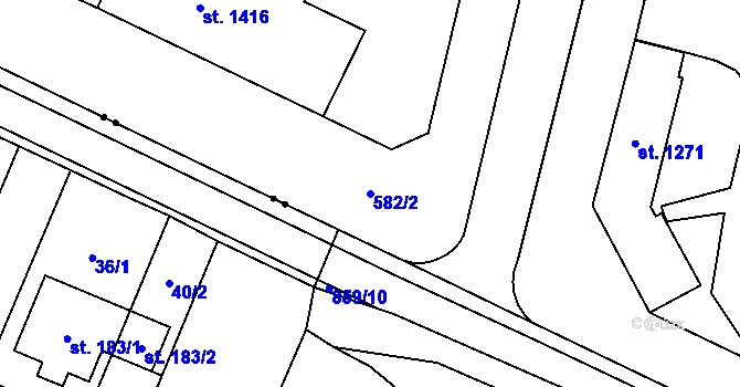 Parcela st. 582/2 v KÚ Hodolany, Katastrální mapa